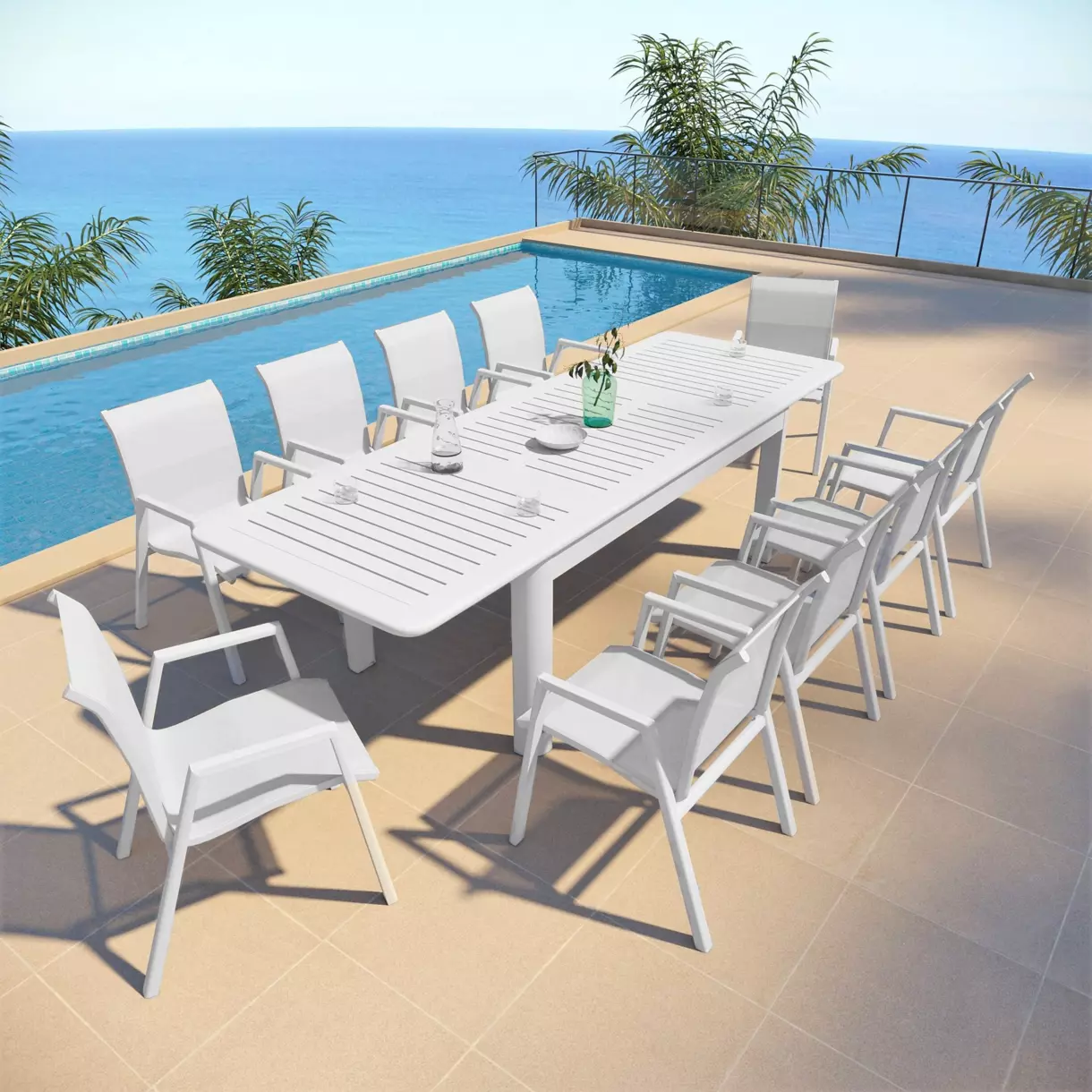 Mesa de jardín extensible 10 plazas Verona (280 x 95 cm) - Blanca 1