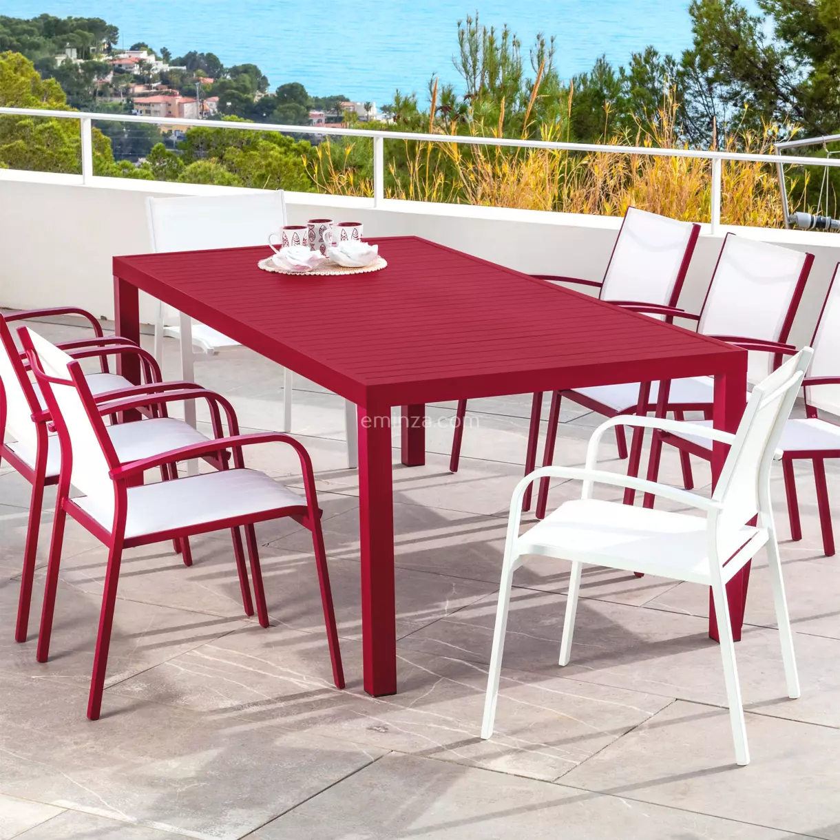 Mesa de jardín rectangular Aluminio Murano (8 pers.) - Rojo 1