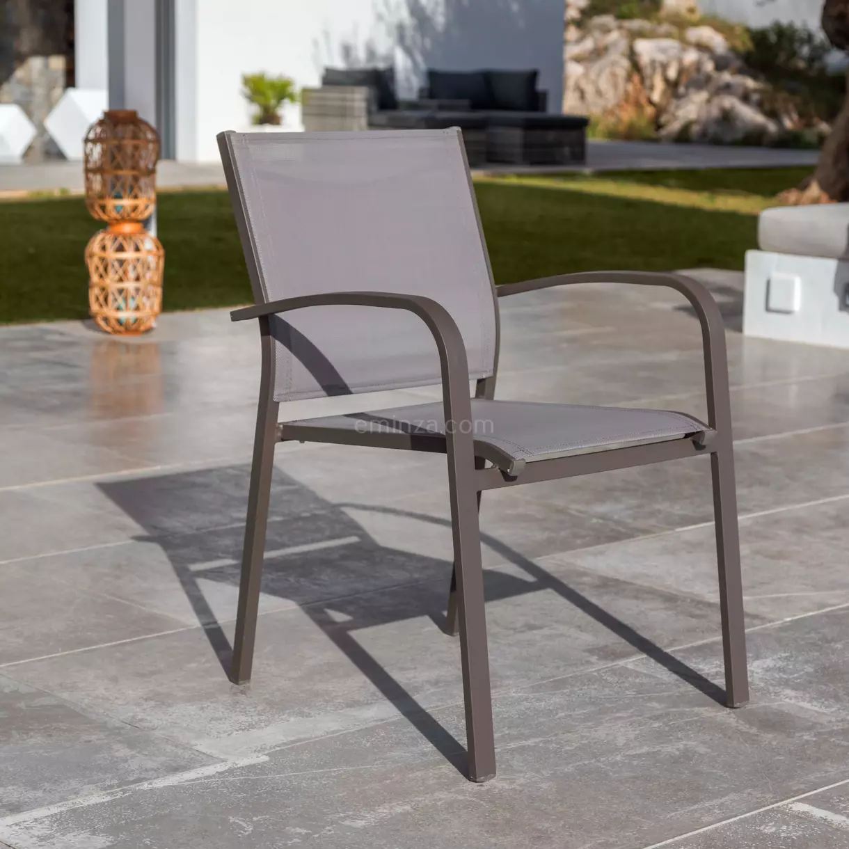 Silla de jardín con reposabrazos alu apilable Murano - Topo 1