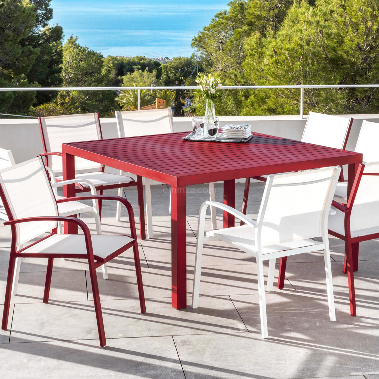 Tavolo da giardino quadrato Alluminio Murano (136 x 136 cm) - Rosso 1
