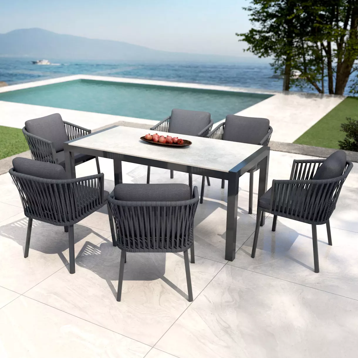 Mesa de jardín 6 personas Aluminio/Cerámica Modena (150 x 75 cm) - Gris antracita/Gris claro 1