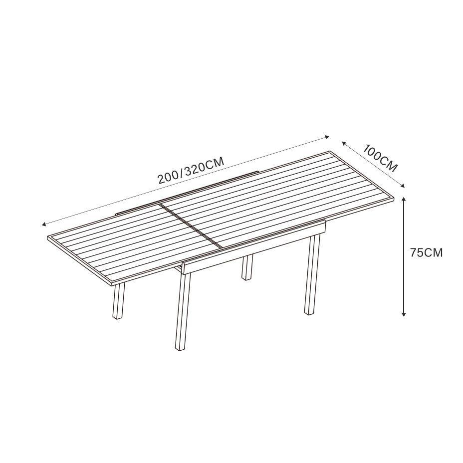 Table de jardin extensible 12 places Aluminium effet bois Murano (320 x 100 cm) - Blanche 6