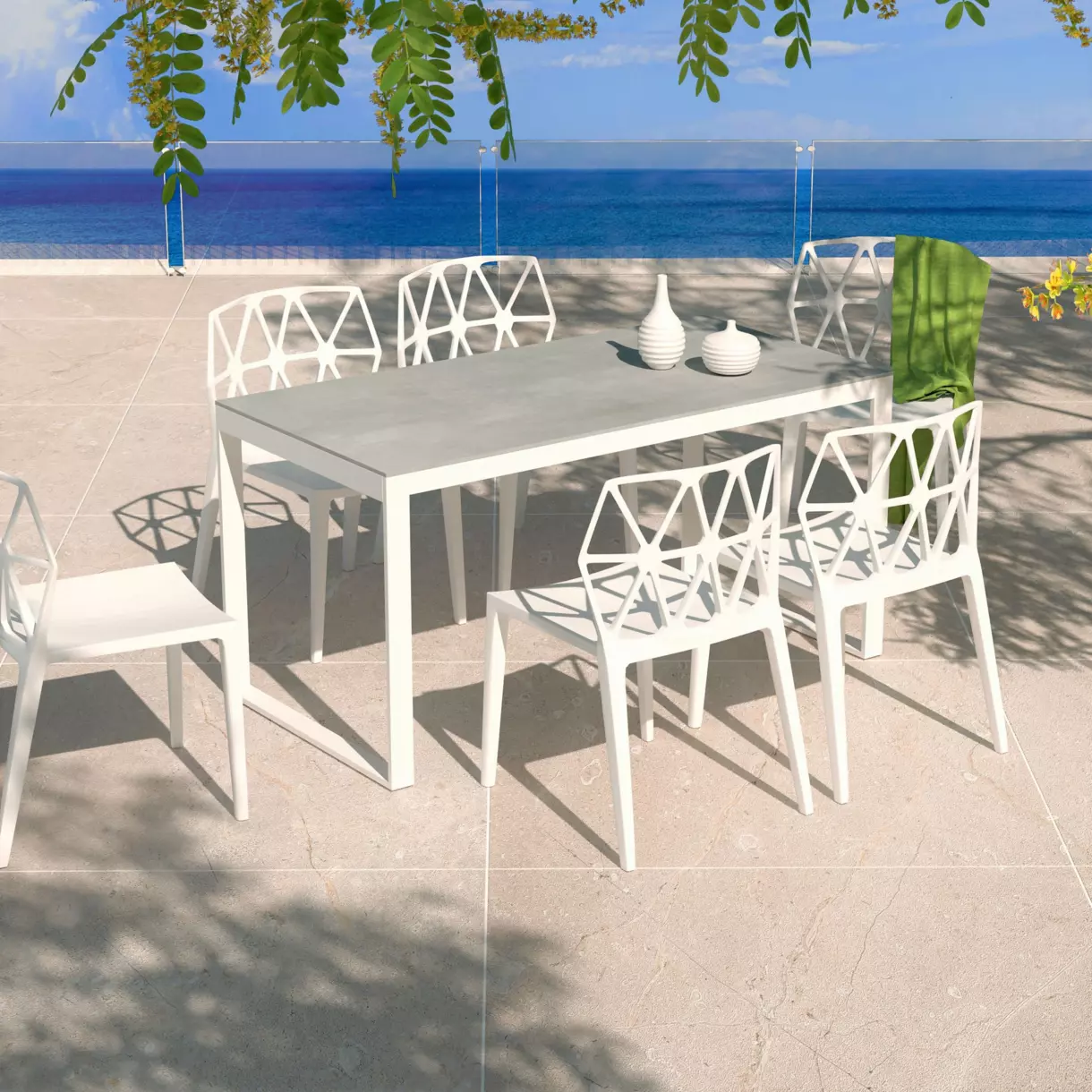 Mesa de jardín Kore 6 plazas de aluminio/cerámica (150 x 75 cm) - Blanco/Gris claro 1