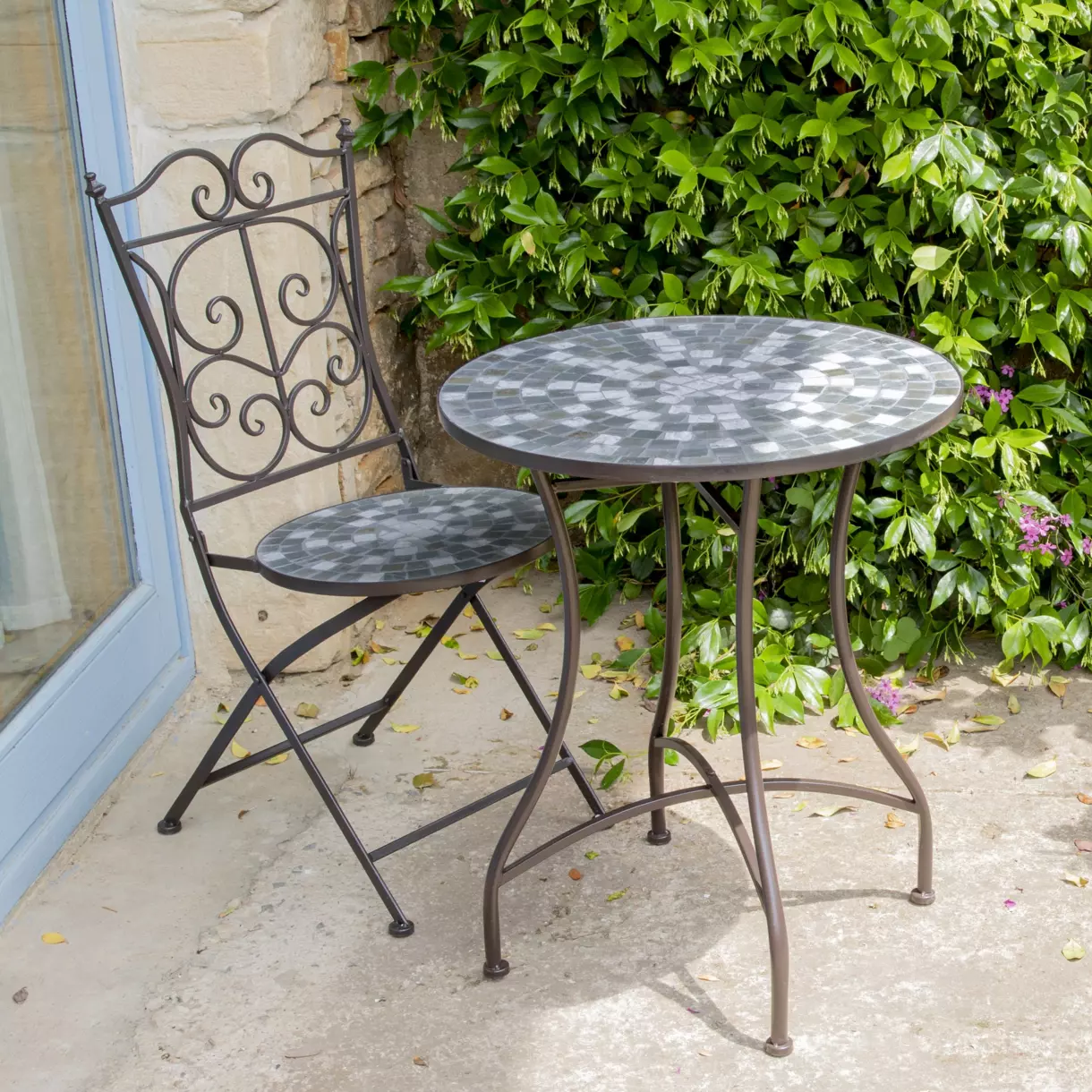 Table bistro mosaïque Siena Marron/Gris 1