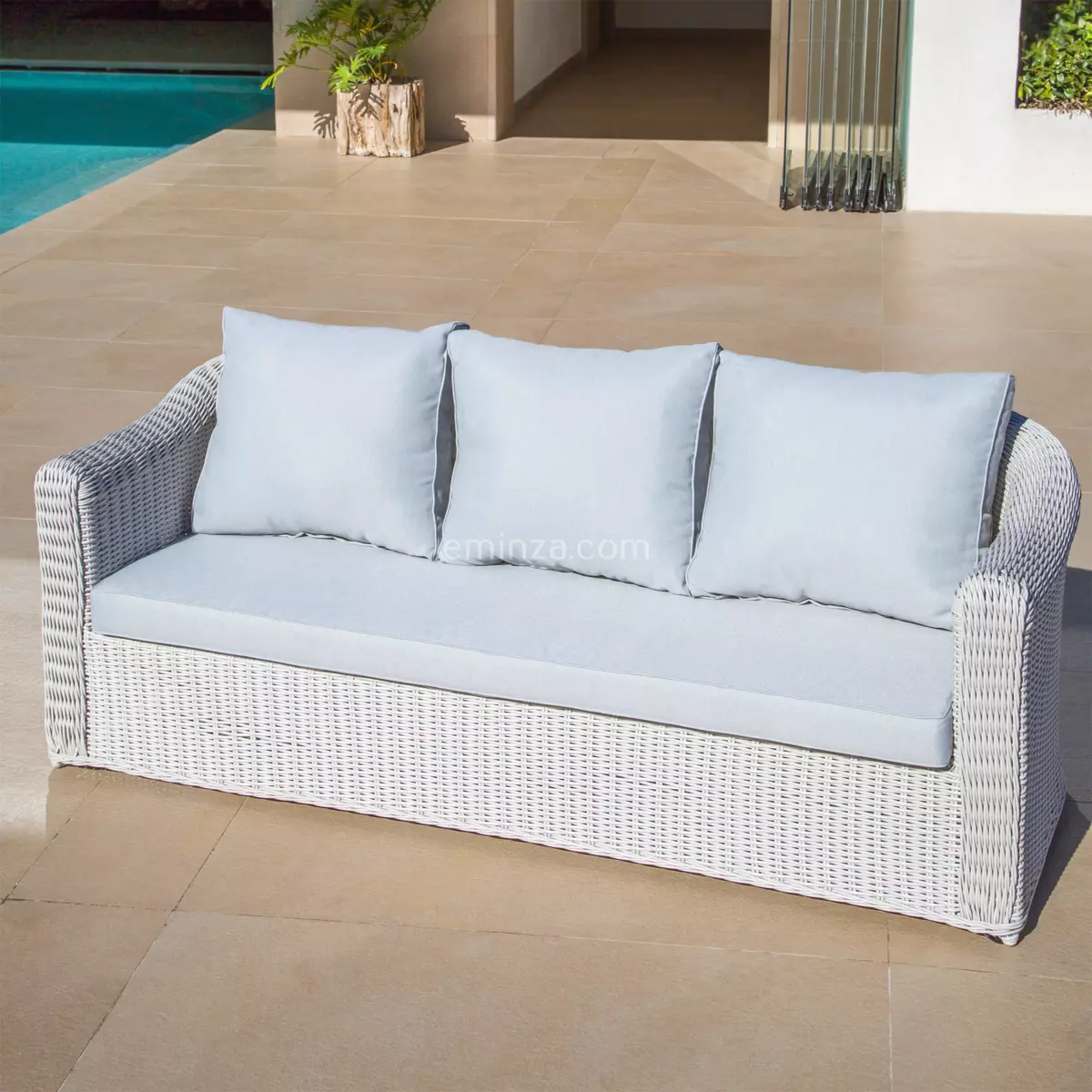 Canapé de jardin 3 places Calvi - Blanc/gris clair 1