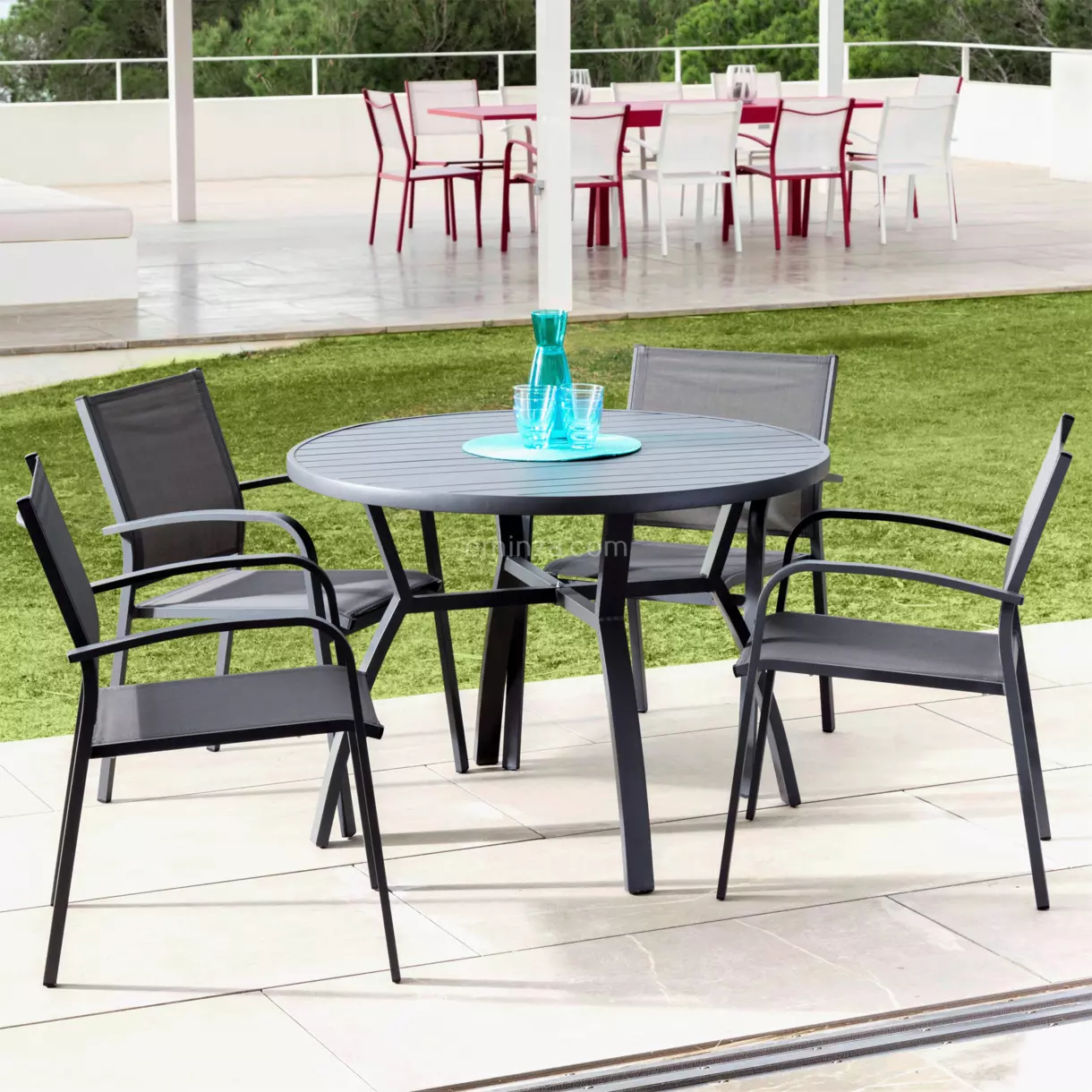Mesa de jardín redonda Aluminio Murano (D105 cm) - Gris Antracita 1