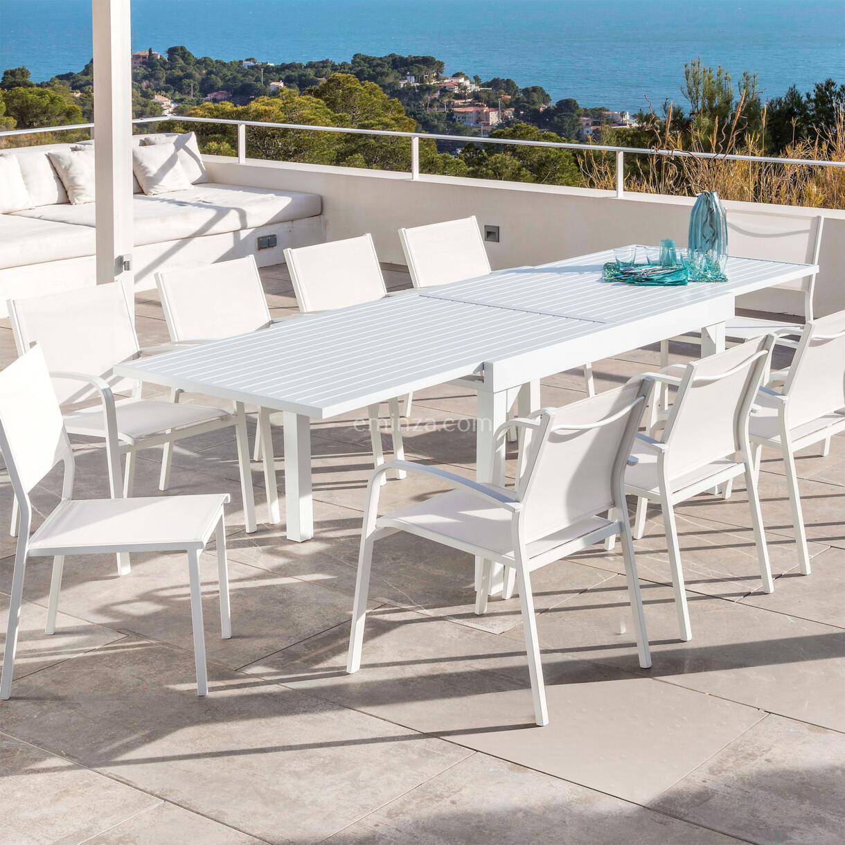 Mesa de jardín rectangular extensible Aluminio Murano (Hasta 12 pers.) - Blanco 1