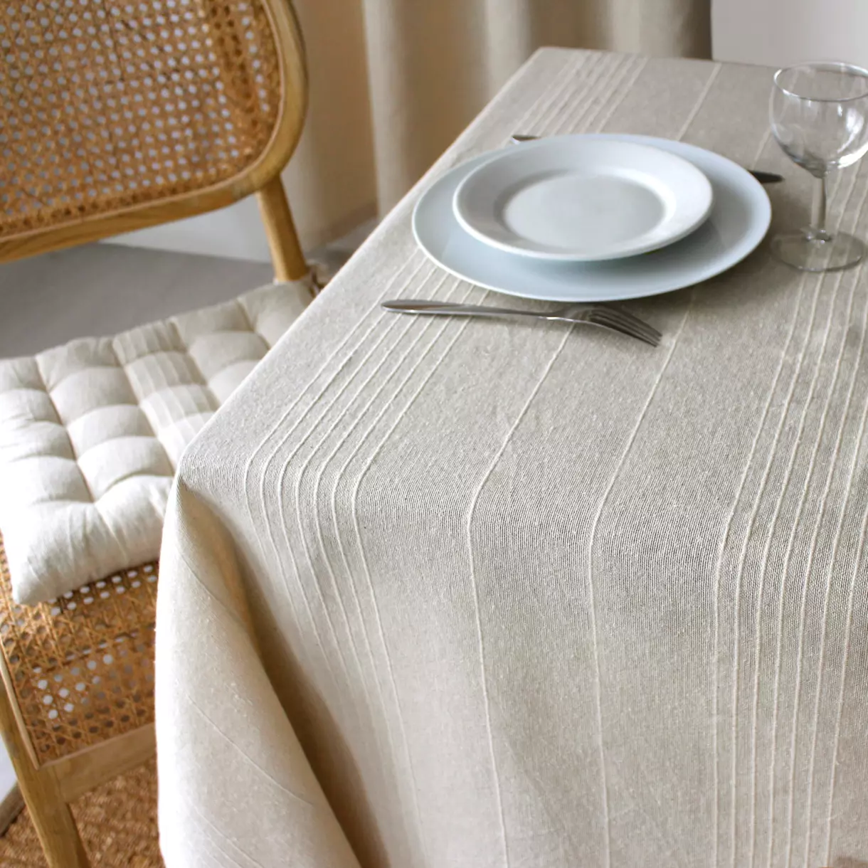 Mantel rectangular en algodón reciclado (L240 cm) Bombay Crudo 1