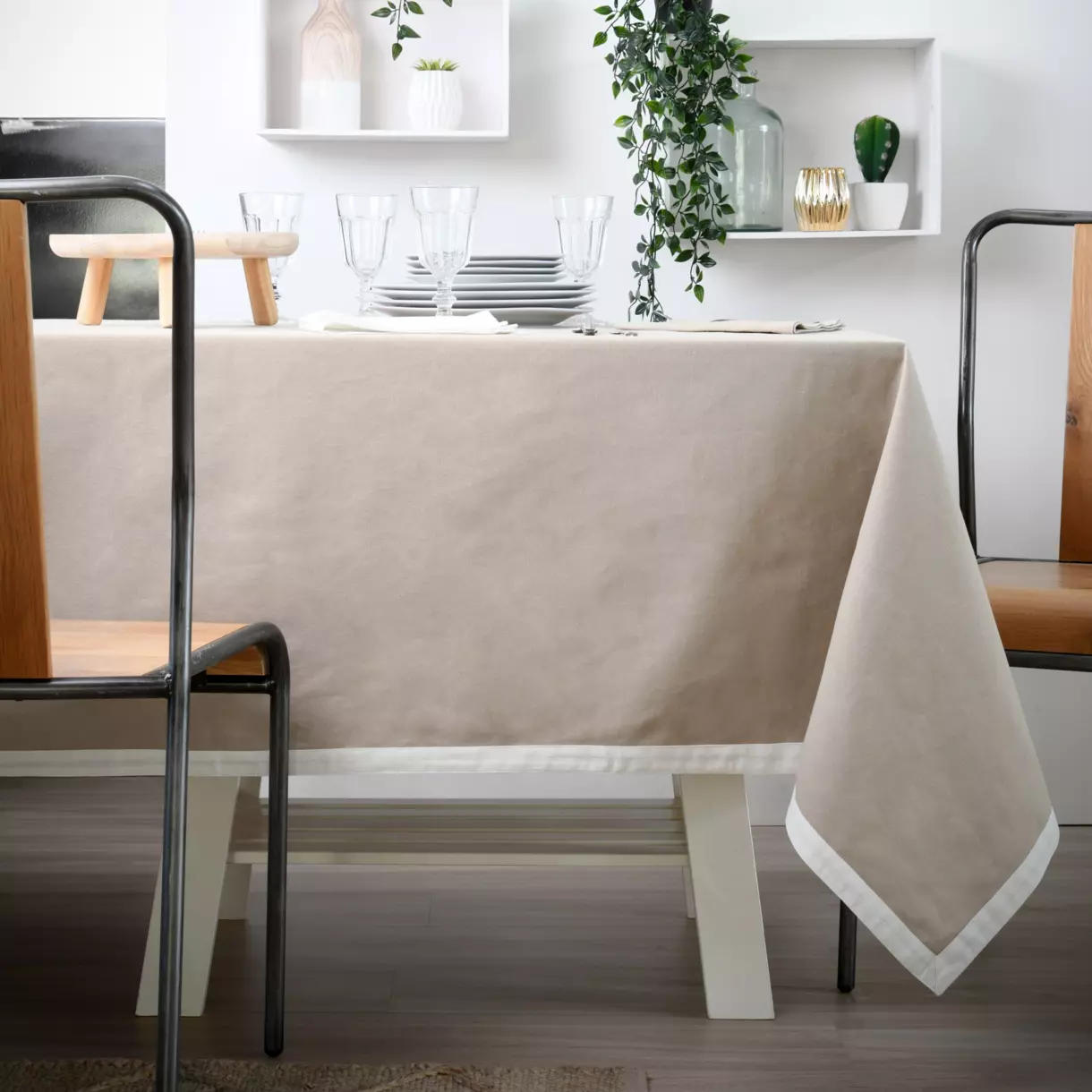 Nappe rectangulaire (L240 cm) Duo Beige 1