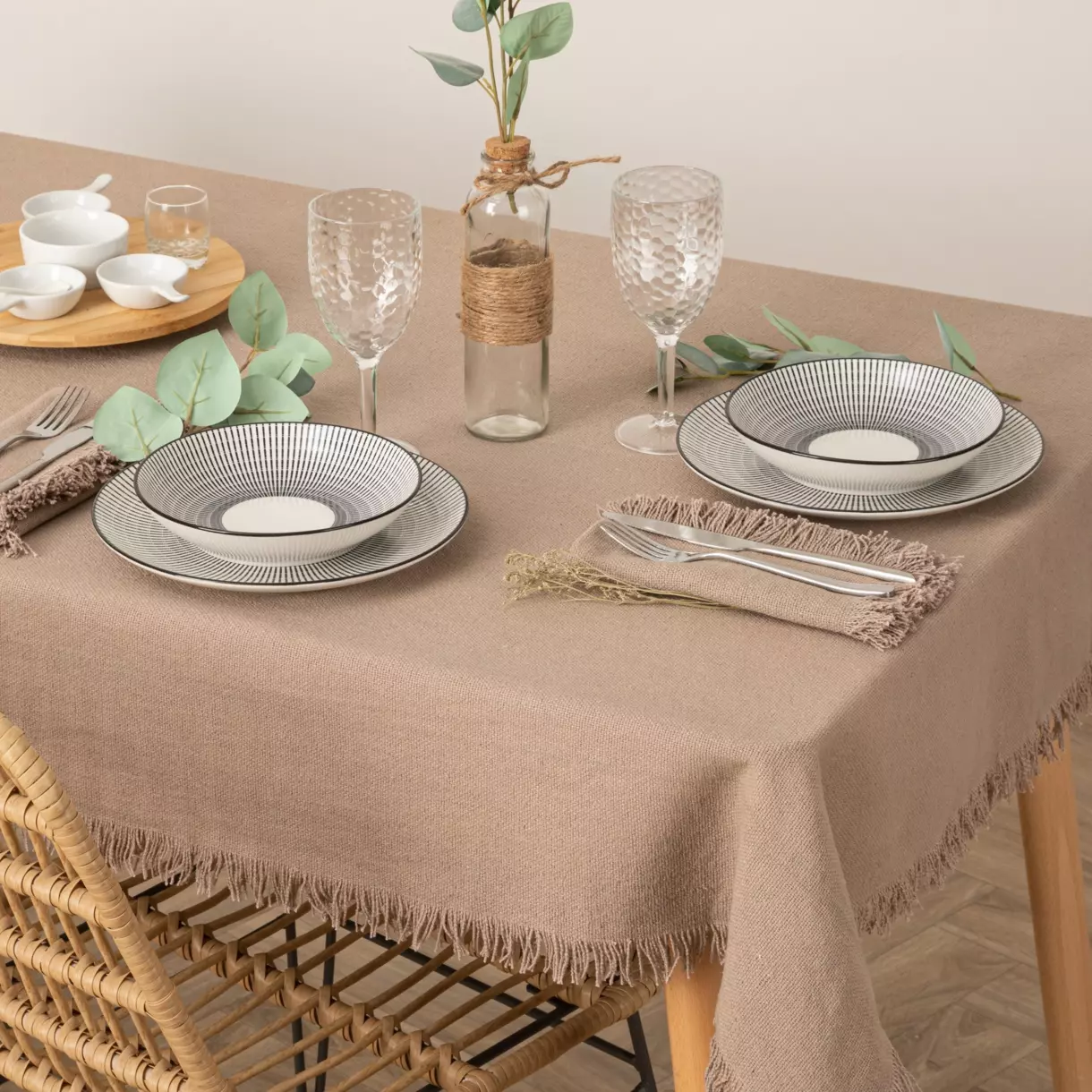 Nappe rectangulaire coton (L250 cm) Maha Beige 1