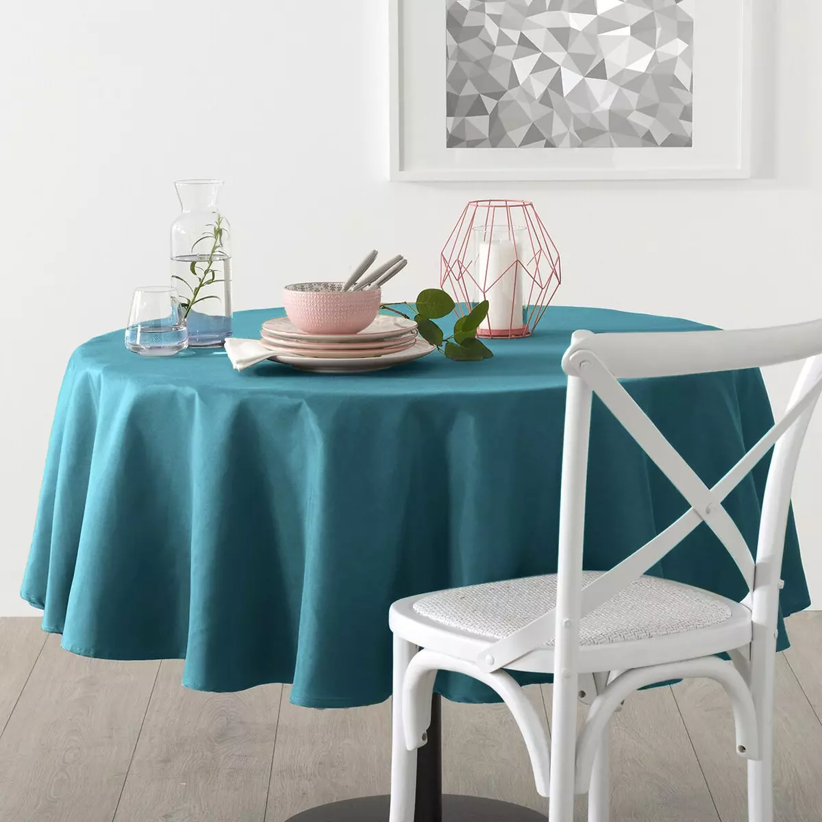 Mantel redondo anti manchas (D180 cm) Mina Azul trullo 1