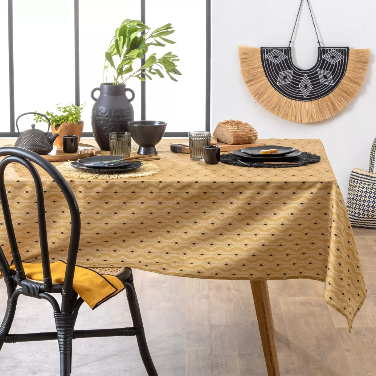 Nappe rectangulaire anti tache (L240 cm) Quinta Jaune ocre 1