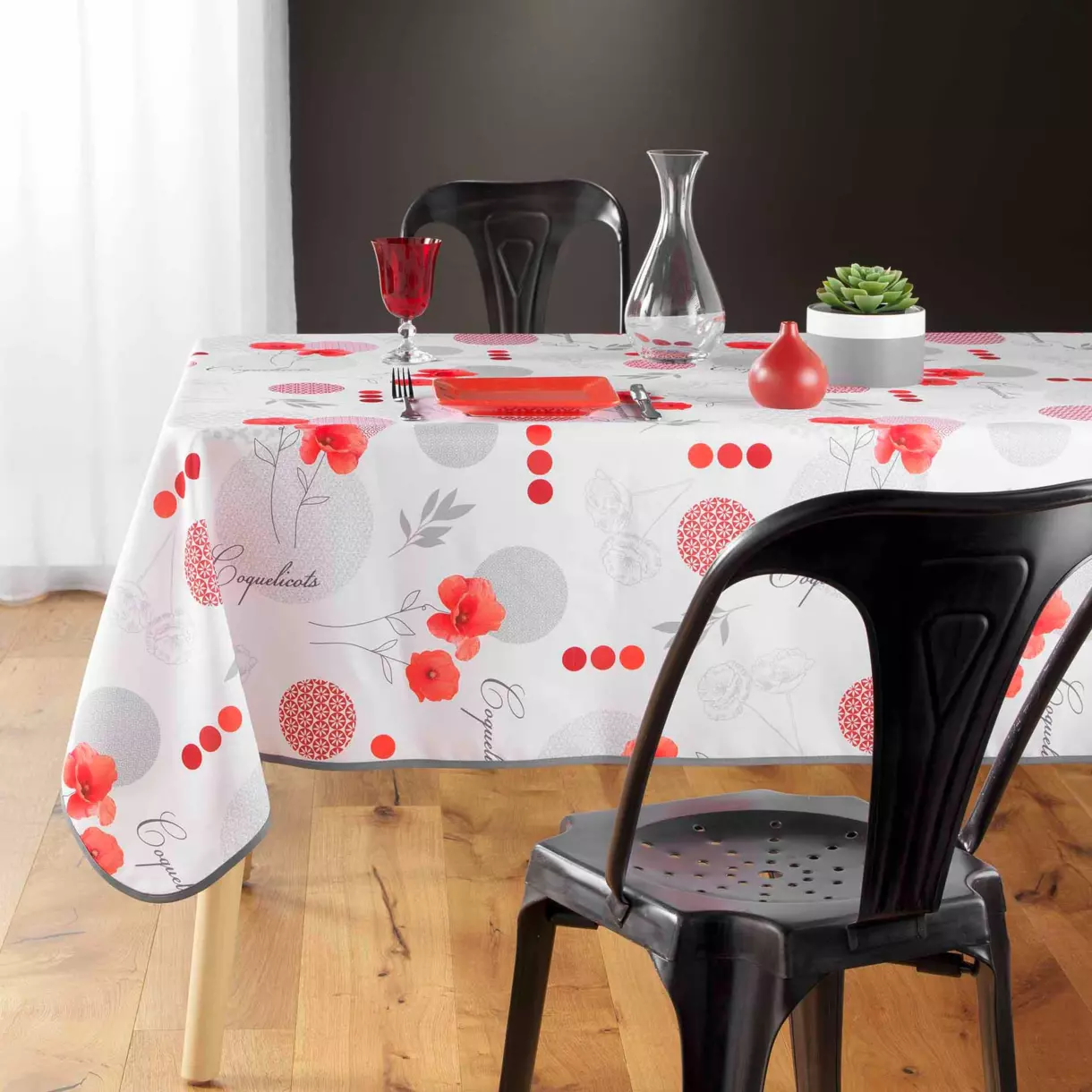 Nappe rectangulaire anti-taches (L240 cm) Pavotine Rouge 1