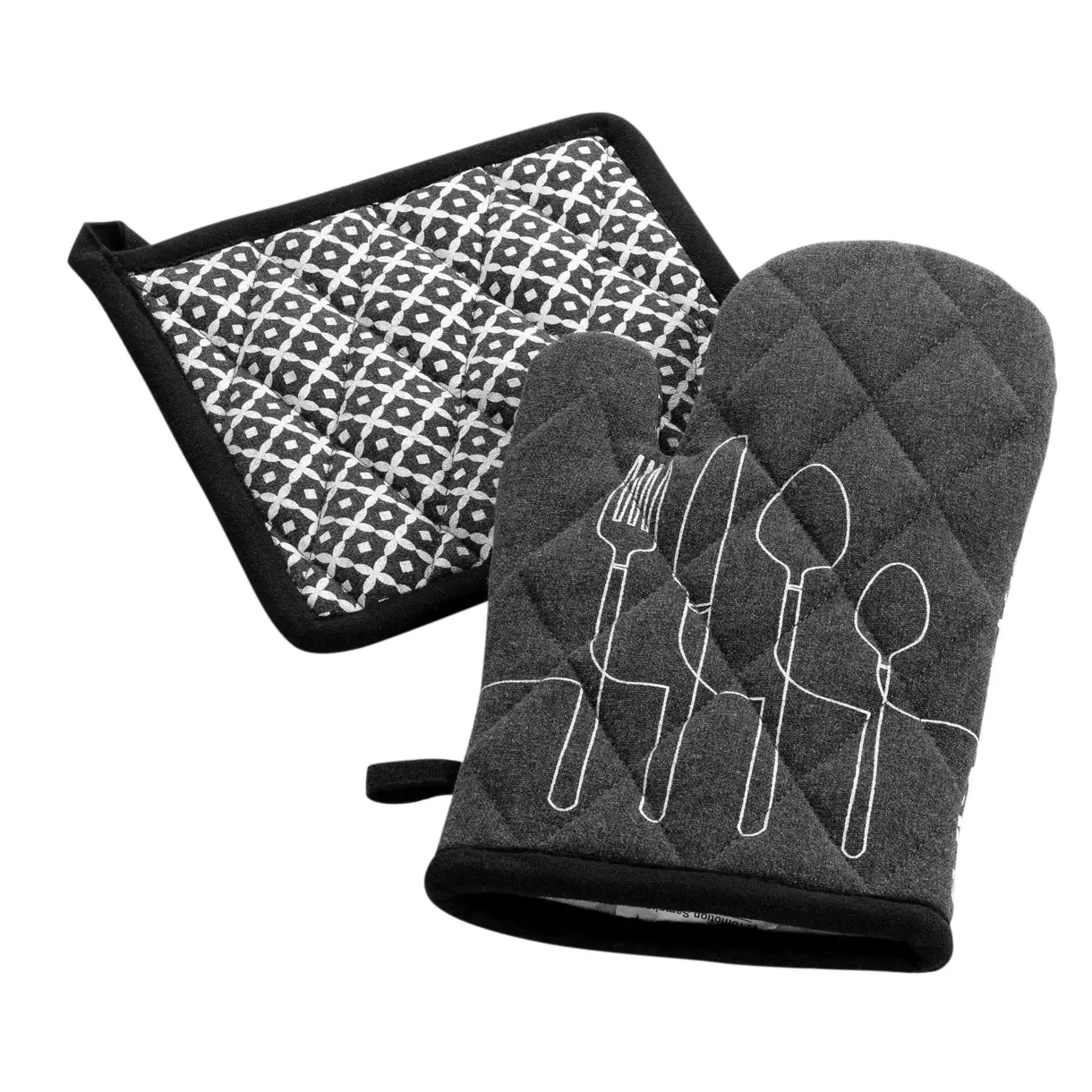 Ofenhandschuh und Topflappen aus recycelter Baumwolle Cuisiline Anthrazitgrau 1