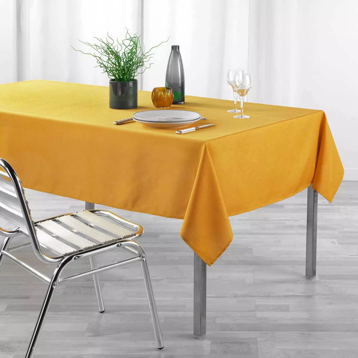 Nappe rectangulaire enduite (L250 cm) Newton Jaune moutarde 1