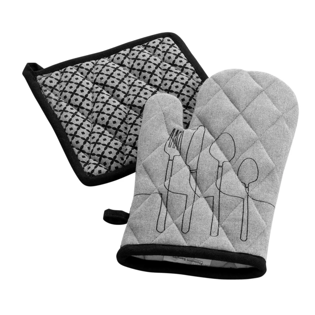 Ovenwant en pannenlap gerecycled katoen Cuisiline Gemeleerd grijs 1