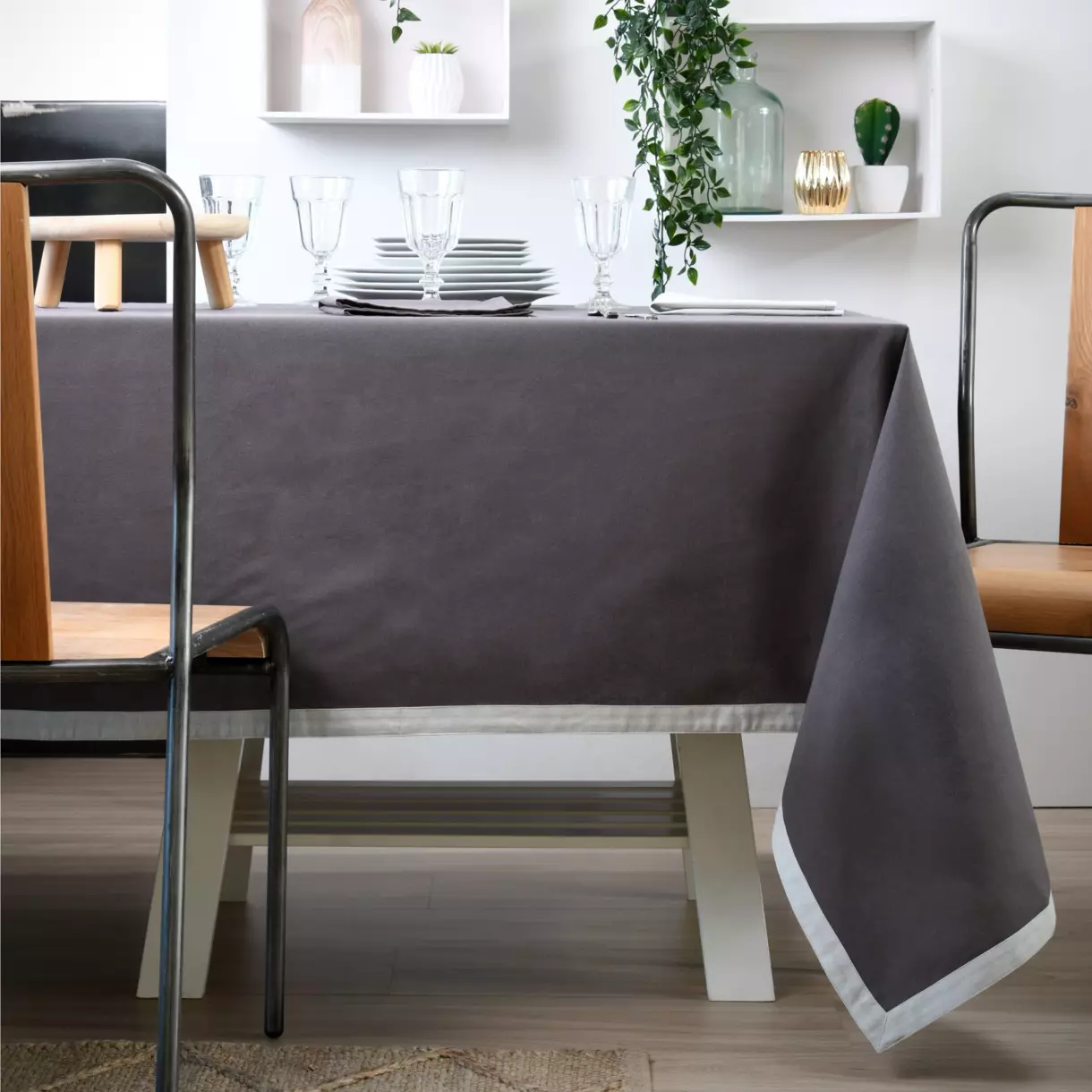 Mantel rectangular (L200 cm) Duo Gris oscuro 1