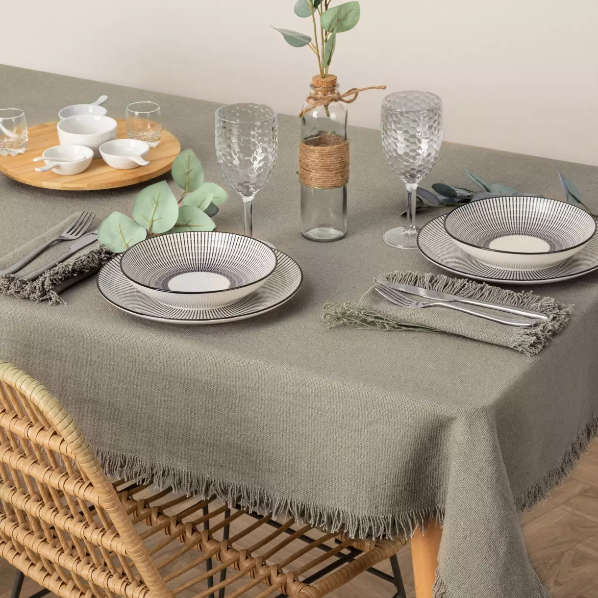 Nappe rectangulaire coton (L250 cm) Maha Grise 1