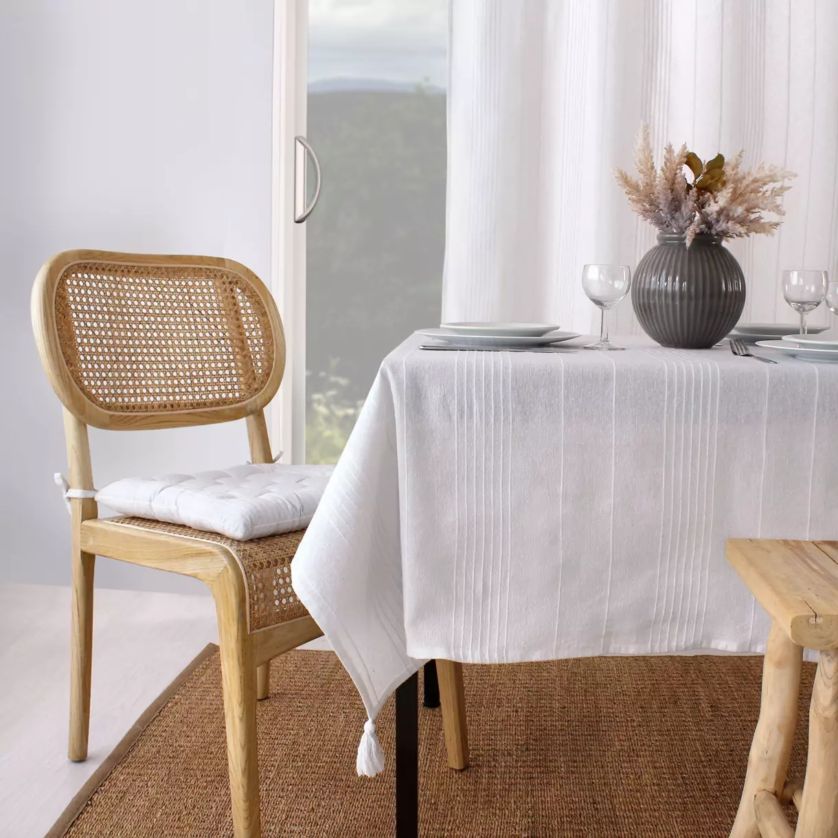 Nappe rectangulaire coton recyclé (L240 cm) Bombay Blanche 1
