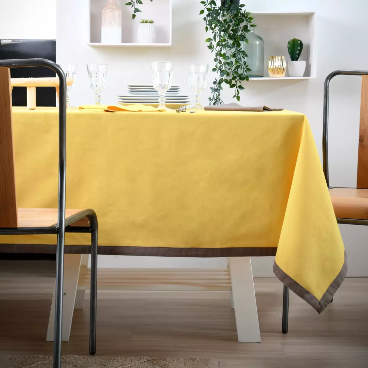Mantel rectangular (L200 cm) Duo Amarillo mostaza 1