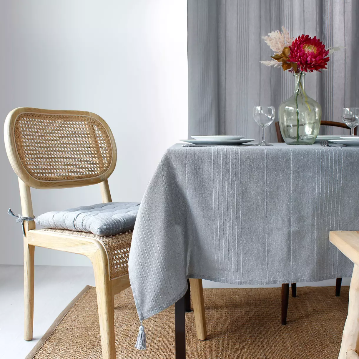 Mantel rectangular en algodón reciclado (L240 cm) Bombay gris 1