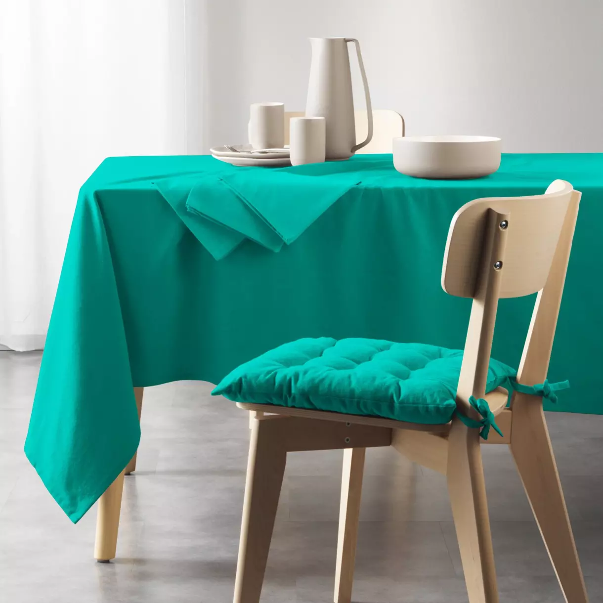 Mantel rectagular algodón reciclado (L240 cm) Mistral Verde esmeralda 1