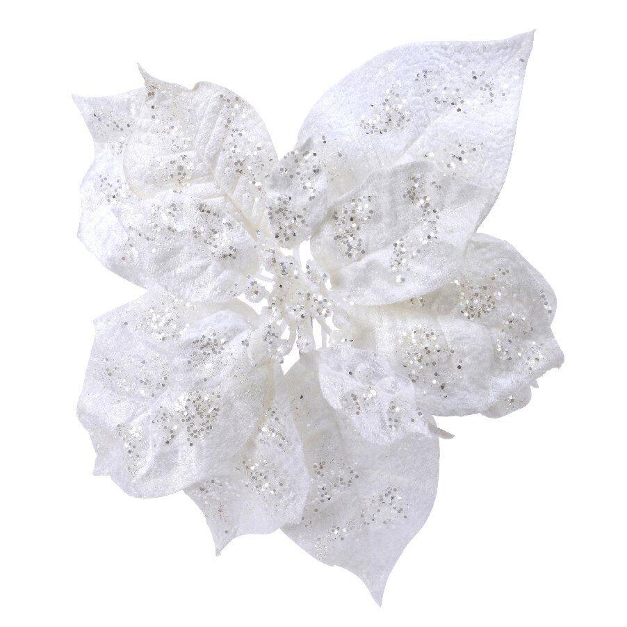 Fiore di Natale paillete Glit (16 cm) a clips Bianco 1