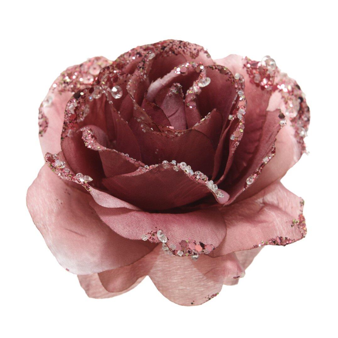 Fleur décorative sur pince pailletée Vieux rose 1