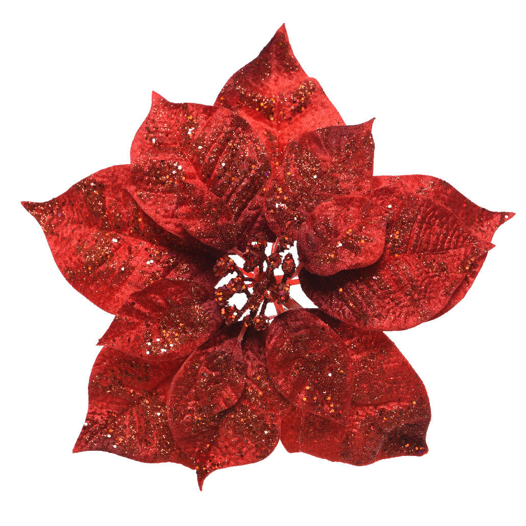 Poinsettia de Noël pailletée Glit (26 cm)  sur clip Rouge 1