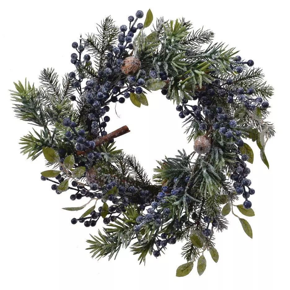Couronne de Noël décorée Baies bleues D40 cm 1