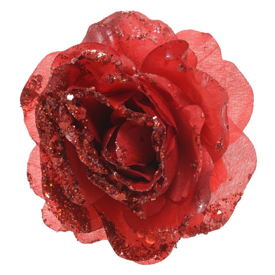 Fleur décorative sur pince pailletée Rouge 1