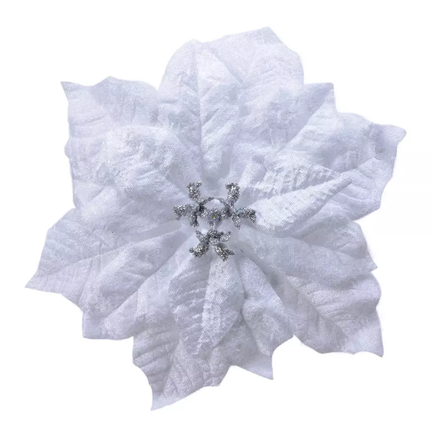 Poinsettia de Navidad Giana con clip Blanco 1
