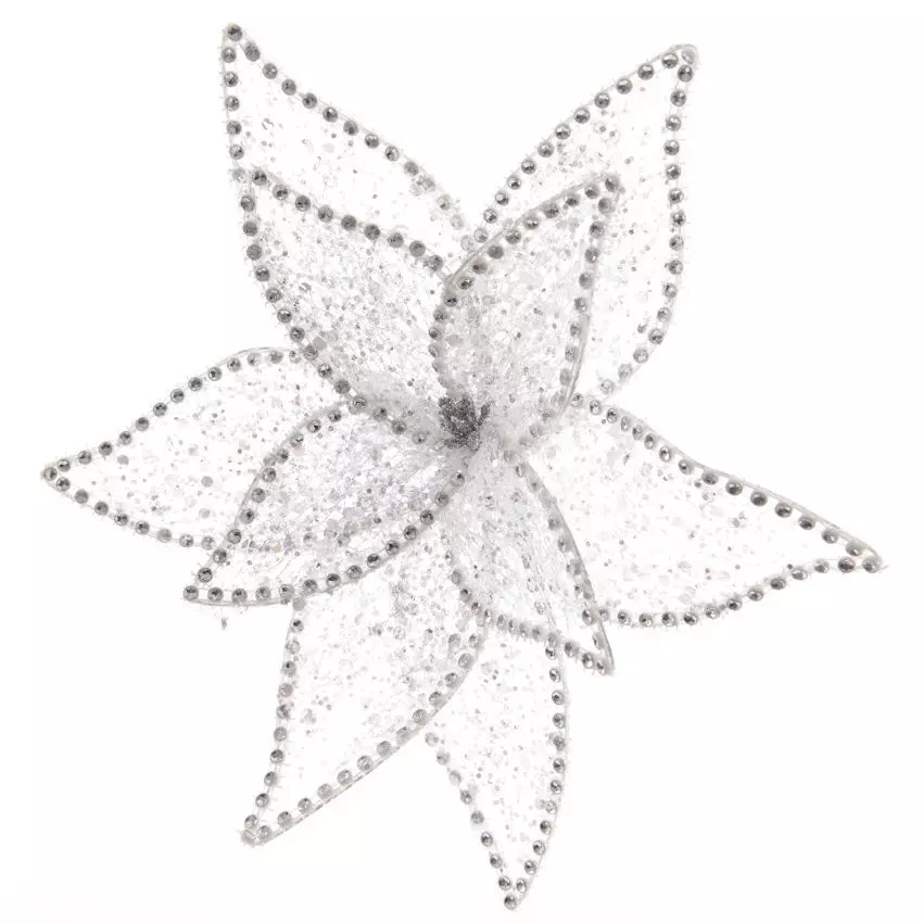Poinsettia de Navidad de estrás con clip Blanco 1