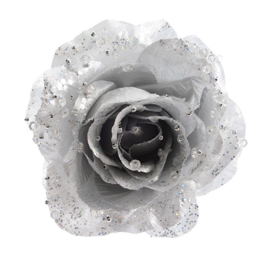 Fleur décorative sur pince Rosace Argent 1