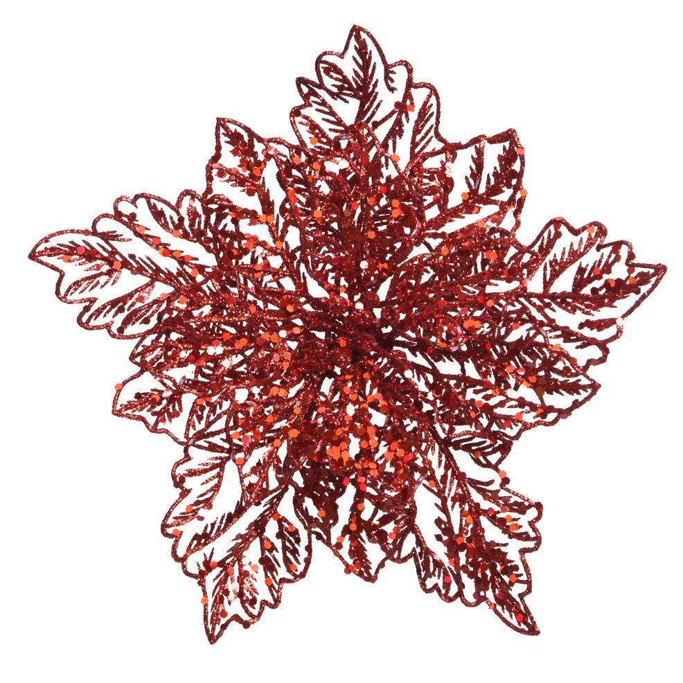 Flor de Navidad sobre varilla con lentejuelas Rojo 1