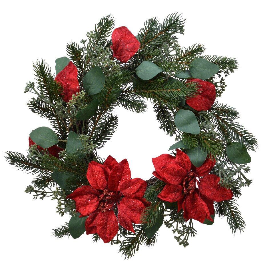 Corona di Natale decorata Poinsettia D40 cm 1