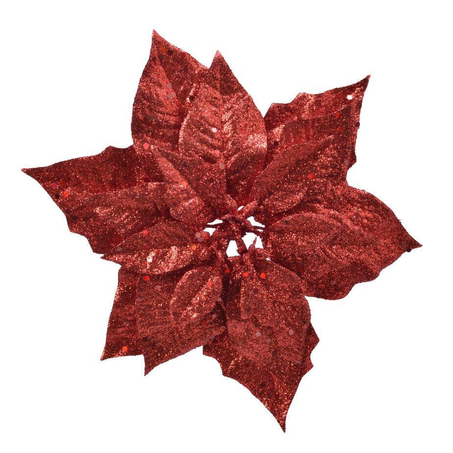 Fiore di Natale glitterate(Ø 23 cm) a clips Rosso 1