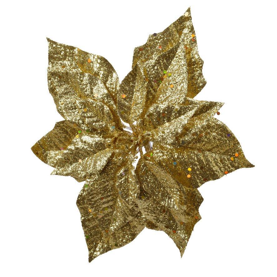 Poinsettia de Navidad brillante (D23 cm) con clip Oro 1