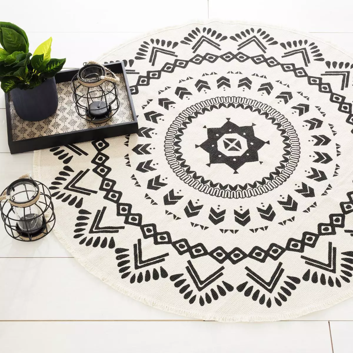 Katoenen tapijt (D120 cm) Nomade - zwart en wit 1