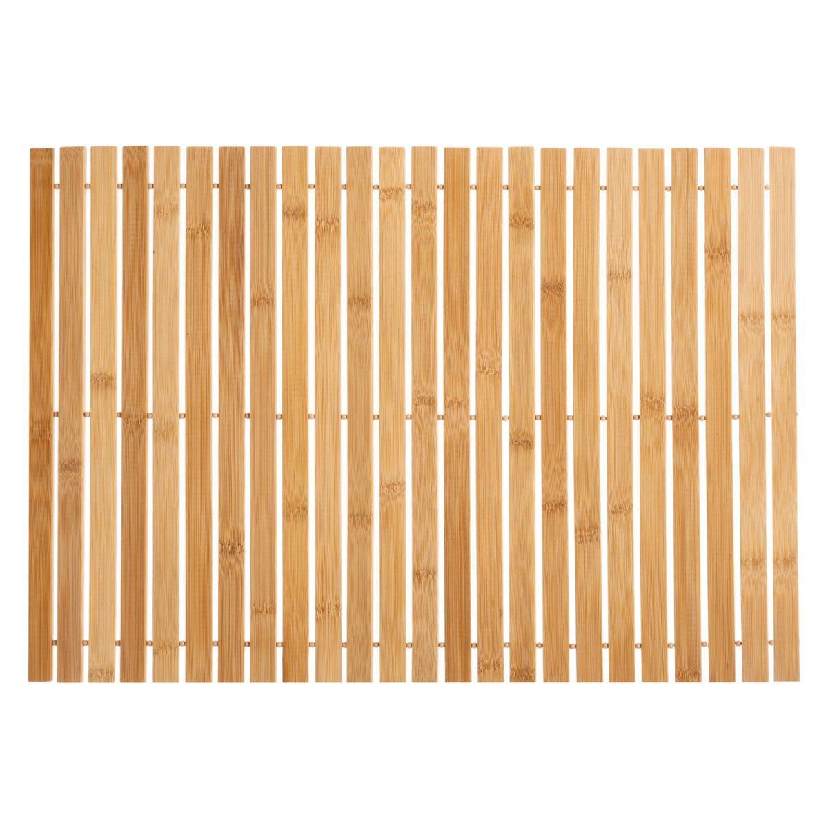 Tapis de bain caillebotis à rouler bambou (60 x 40 cm) Leo Beige 1