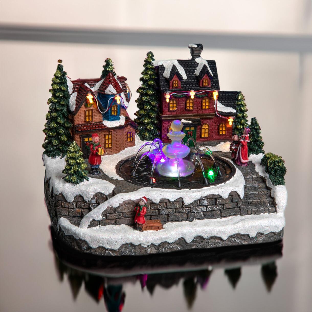 Pueblo de Navidad luminoso Casa y fuente 1