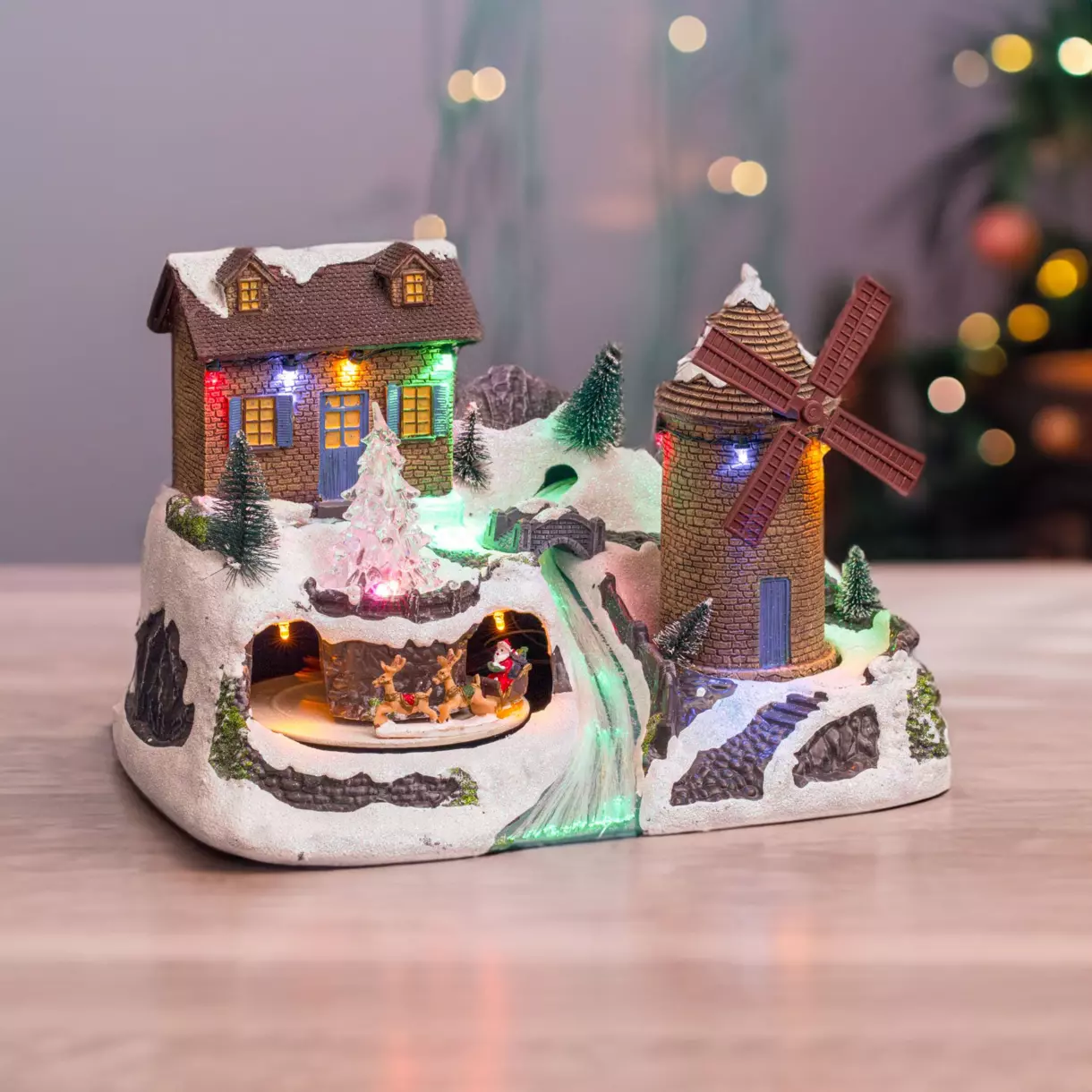 Pueblo de Navidad luminoso y musical Molino de viento 1