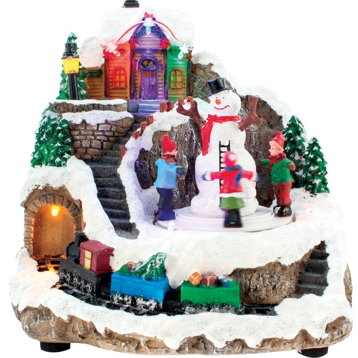 Village de Noël lumineux à piles Enfants et bonhomme de neige 1