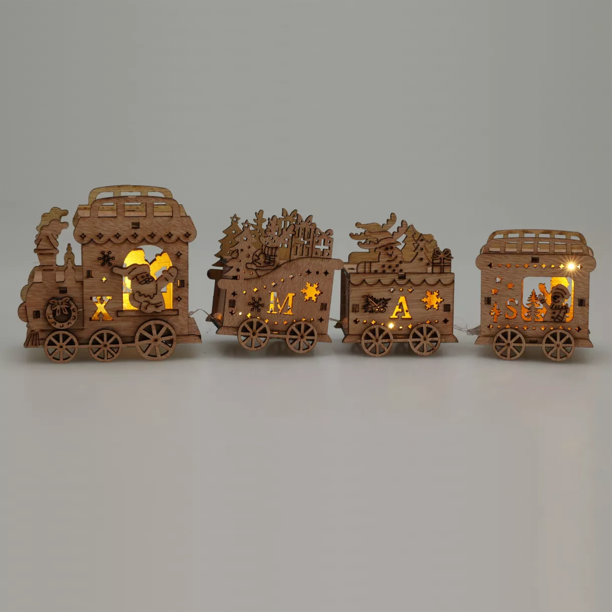 Tren luminoso  madera tallada Natural 2