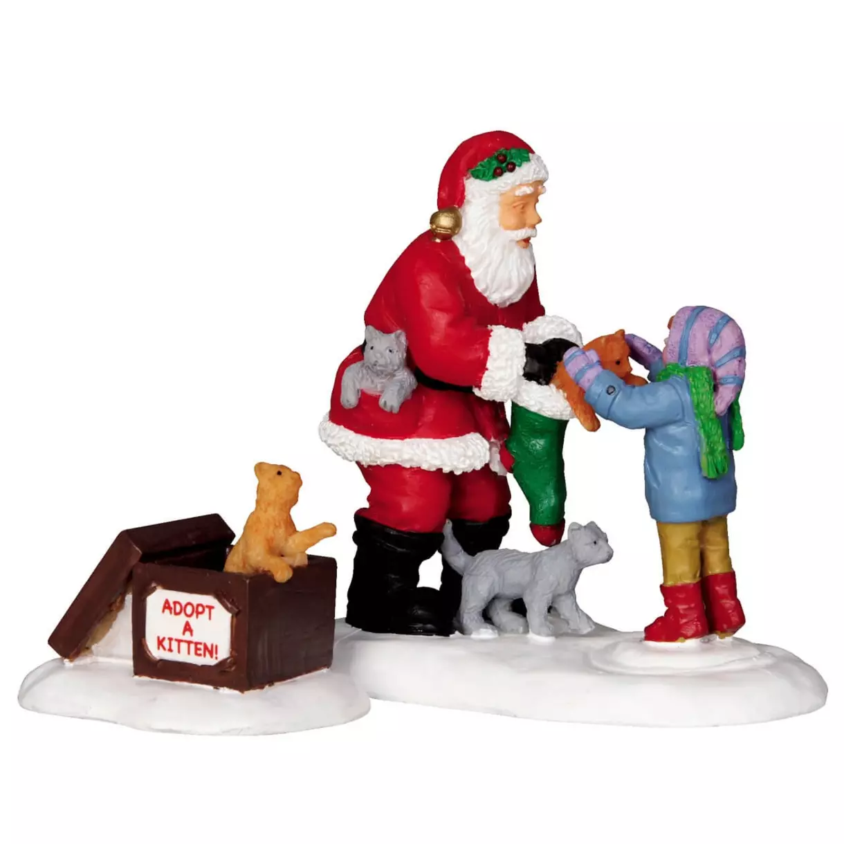 Personnages Lemax Père Noël et chatons