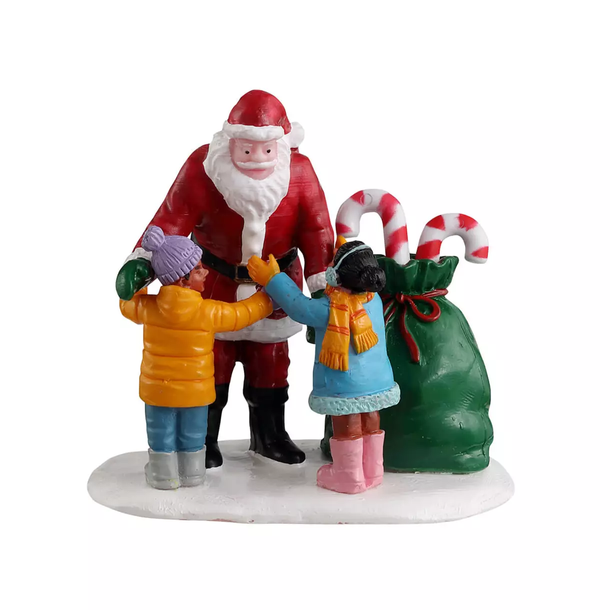 Personages Lemax Kerstman,  zuurstokken en kinderen