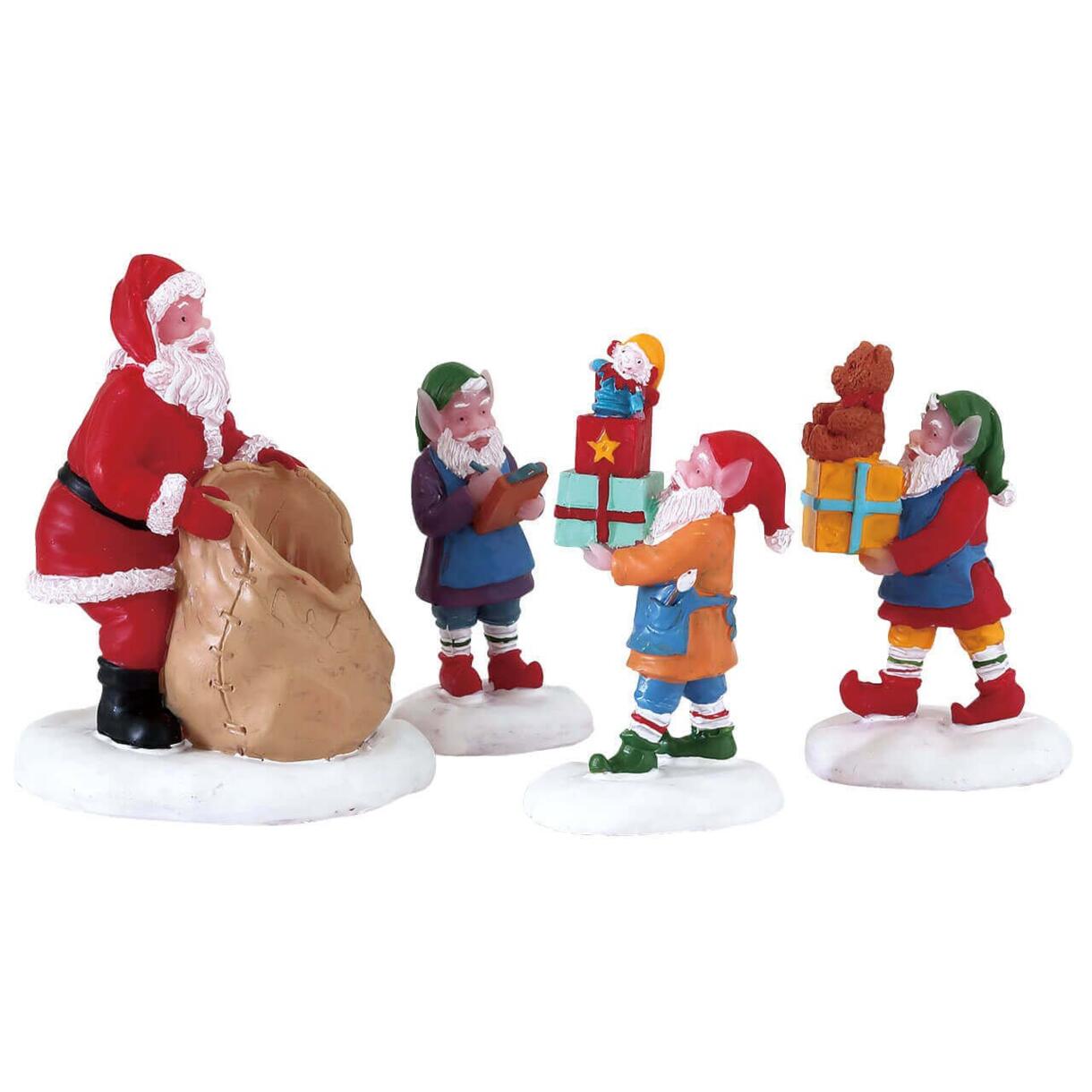 Personages Lemax Kerstman, kinderen en cadeautjes
