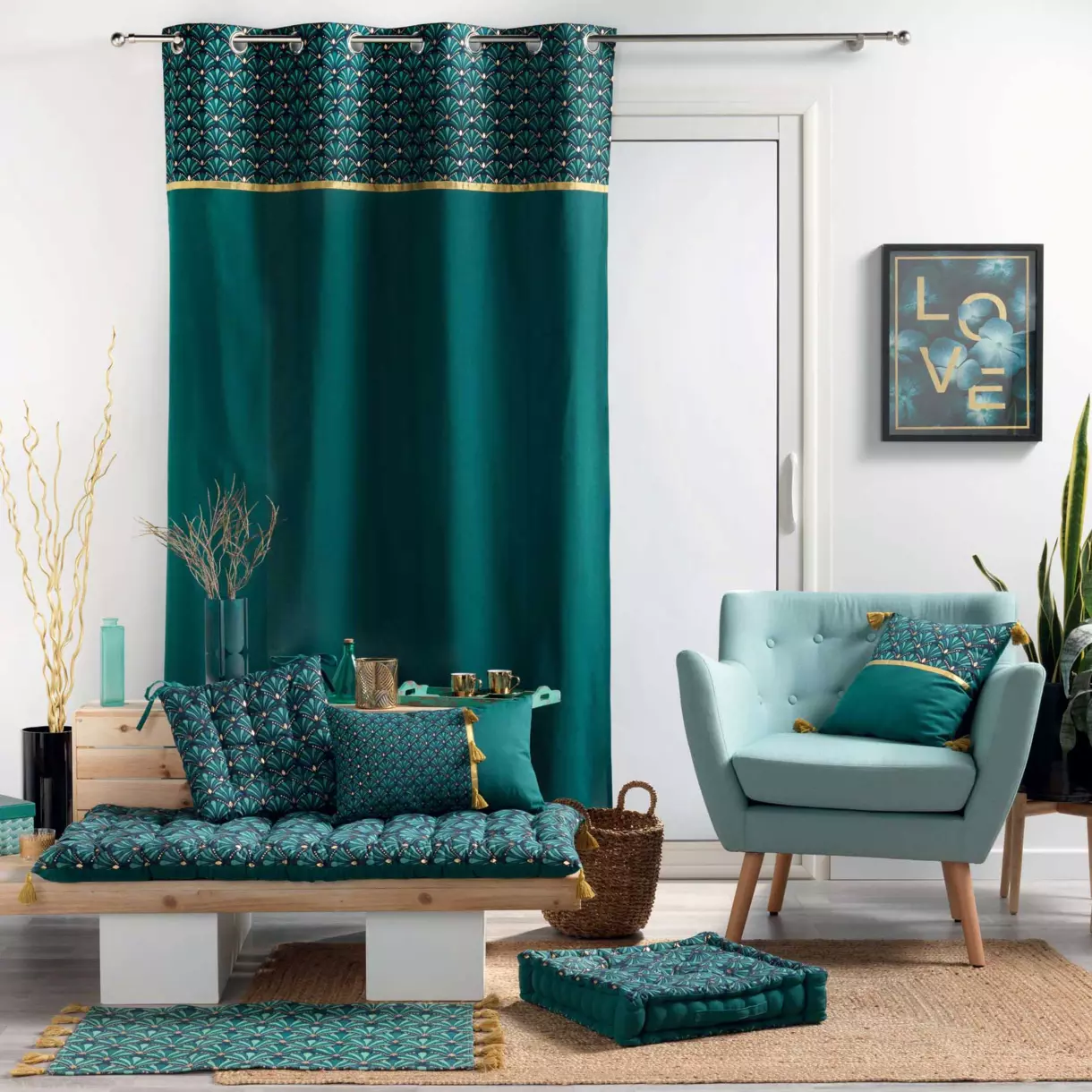 Overgordijn (140 x 240 cm) Artchic Eendblauw 1
