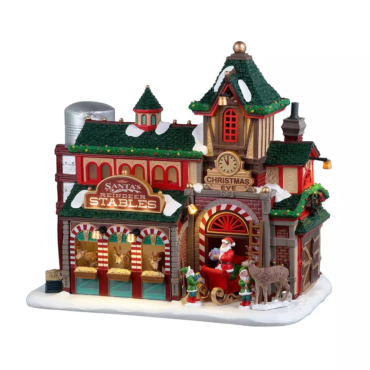 Village de Noël Lemax à piles lumineux L'écurie des rennes du Père Noël 1