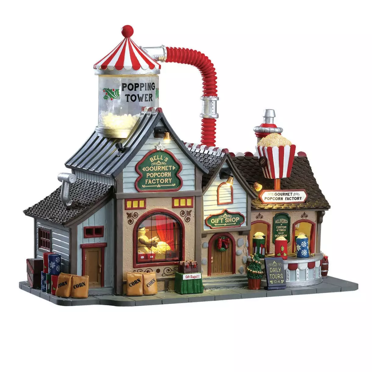 Village de Noël Lemax lumineux, musical et en mouvement Fabrique de Pop Corn 1